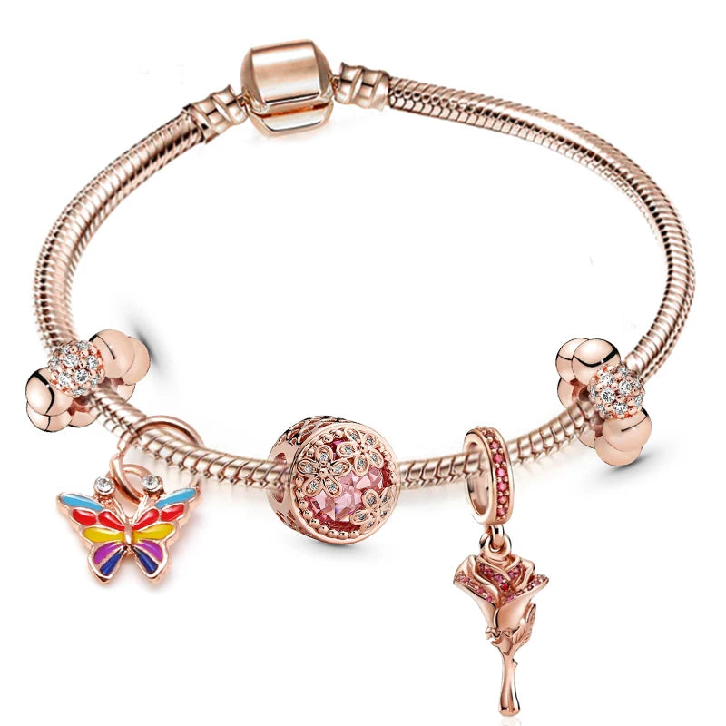 Classic Heart Charm Snake Chain Bracelet for Women