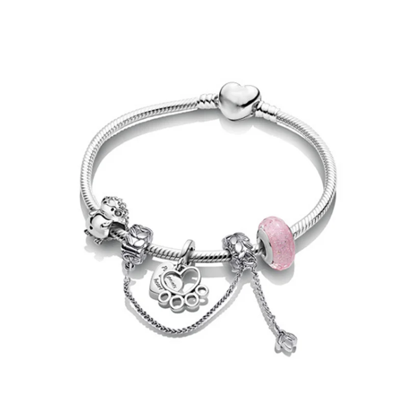 Classic Heart Charm Snake Chain Bracelet for Women
