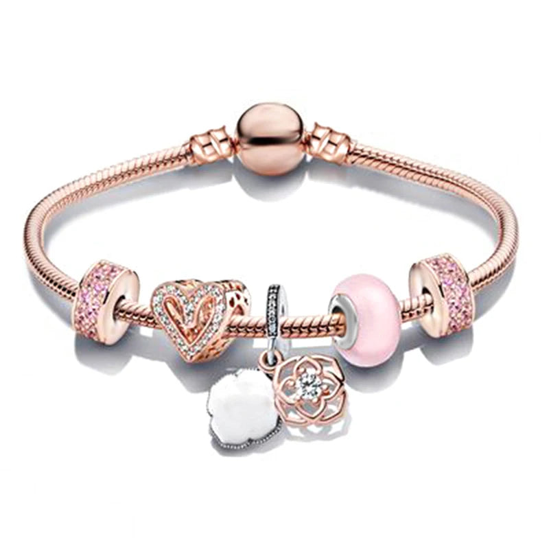 Classic Heart Charm Snake Chain Bracelet for Women