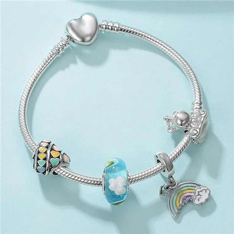 Classic Heart Charm Snake Chain Bracelet for Women