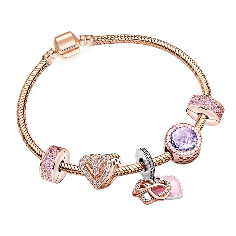 Classic Heart Charm Snake Chain Bracelet for Women