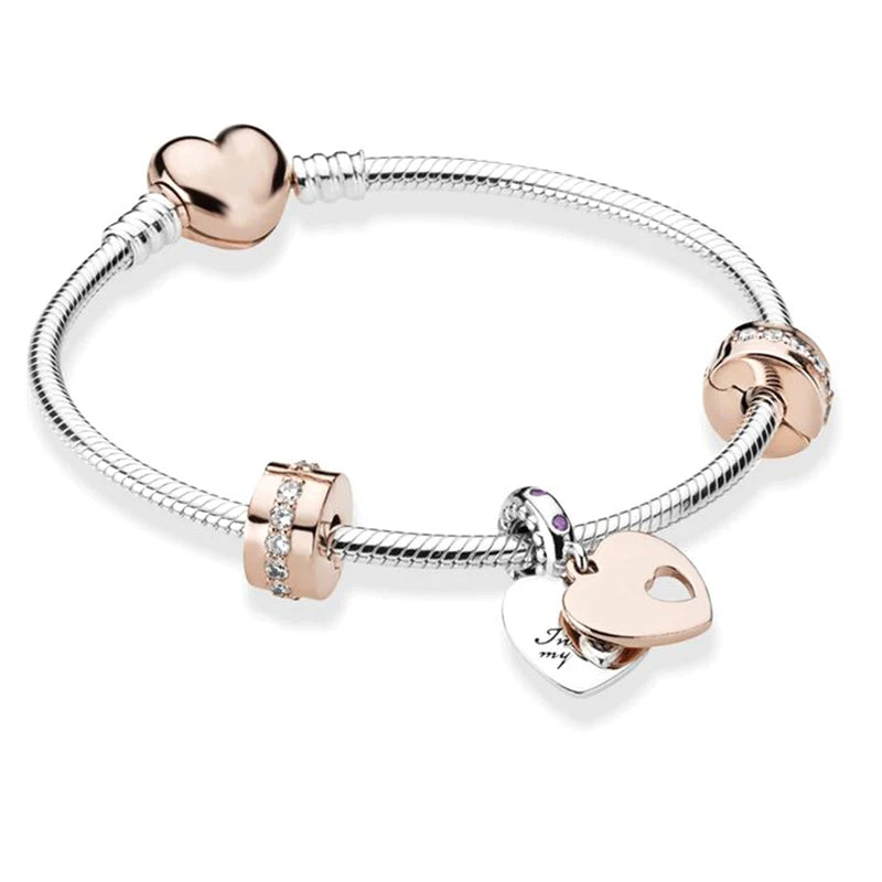 Classic Heart Charm Snake Chain Bracelet for Women
