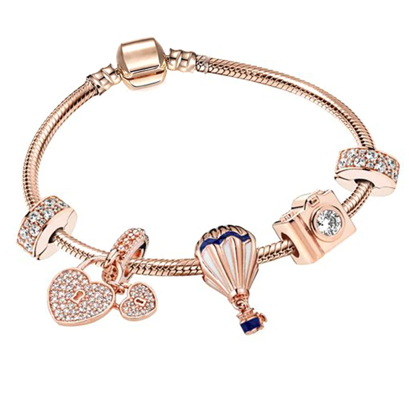 Classic Heart Charm Snake Chain Bracelet for Women