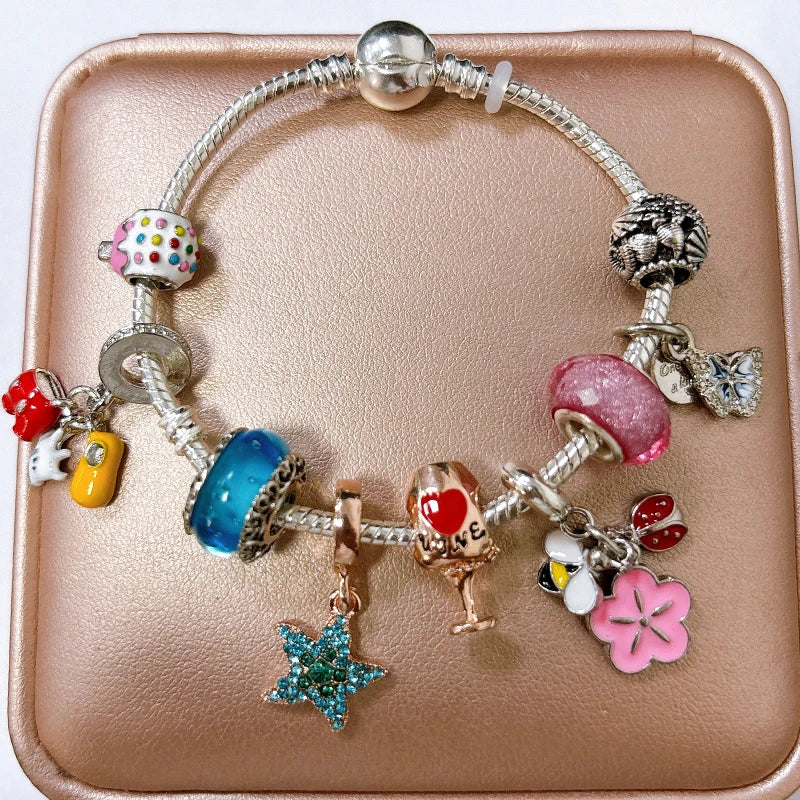 Classic Heart Charm Snake Chain Bracelet for Women