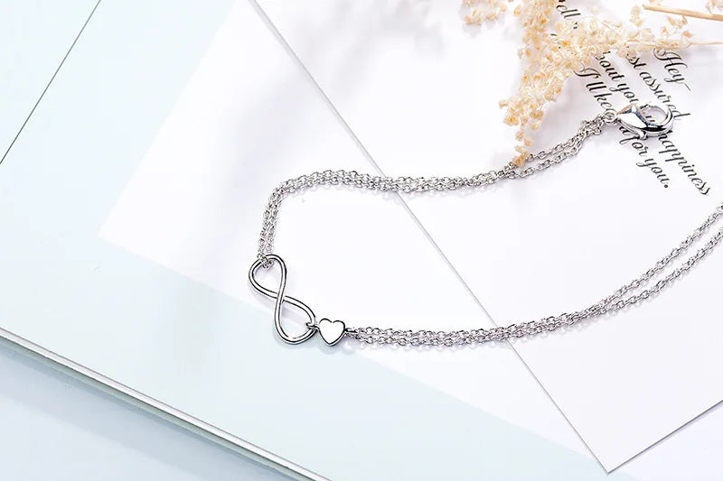 925 Sterling Silver Double Heart Bead Bracelet