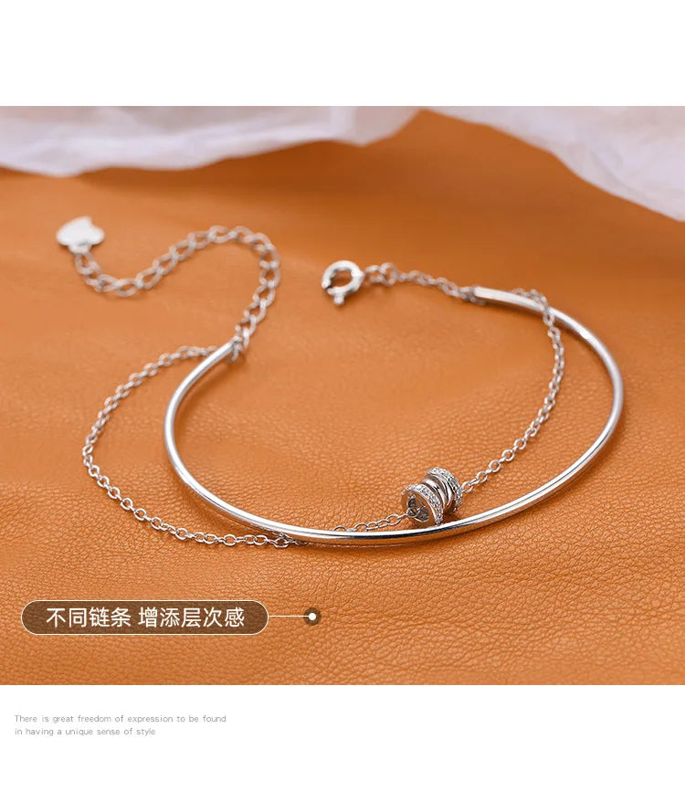 925 Sterling Silver Double Heart Bead Bracelet