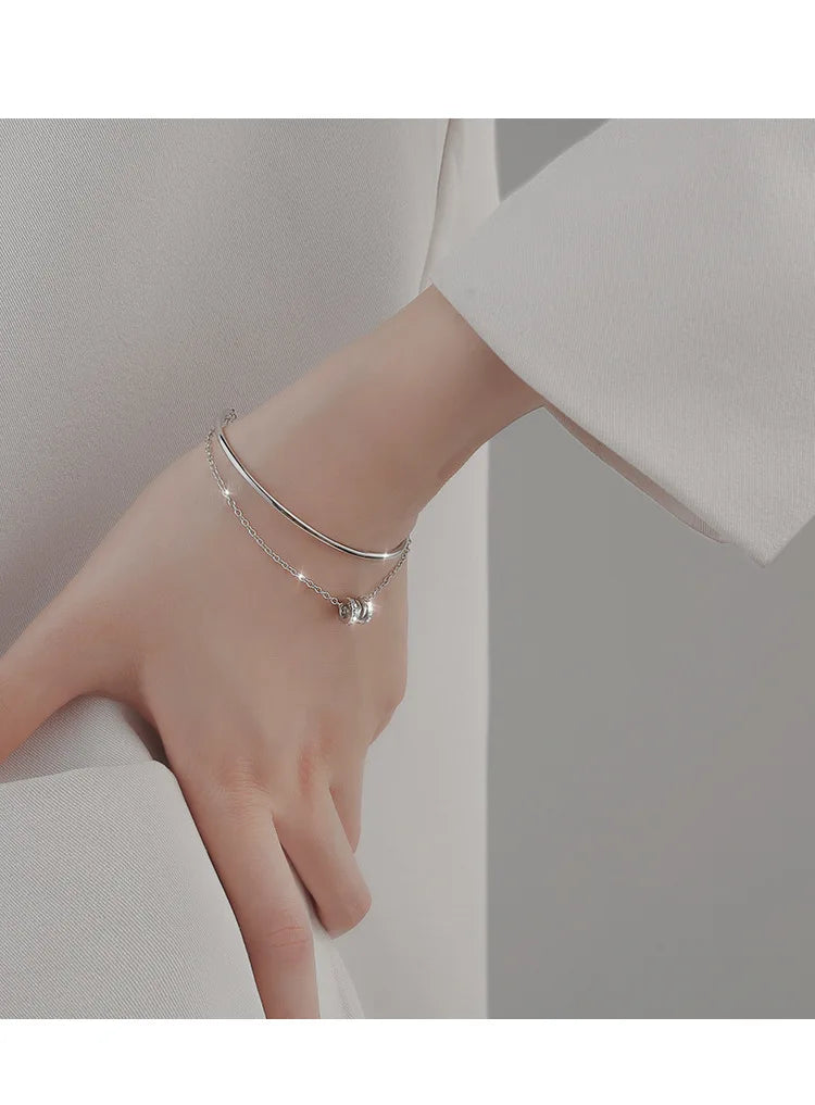 925 Sterling Silver Double Heart Bead Bracelet