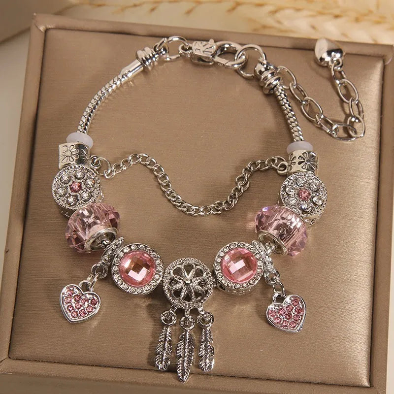 Classic Heart Charm Snake Chain Bracelet for Women