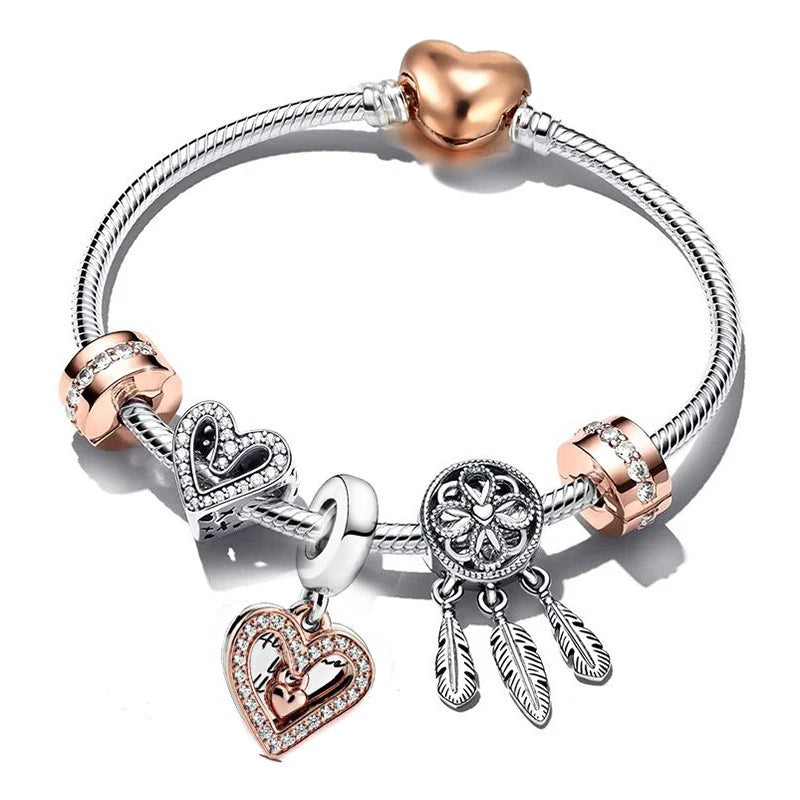 Classic Heart Charm Snake Chain Bracelet for Women