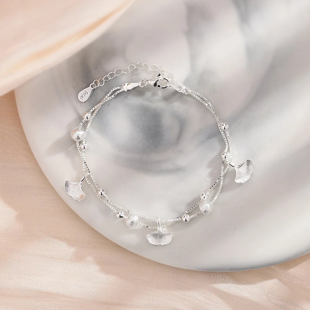 925 Sterling Silver Double Heart Bead Bracelet