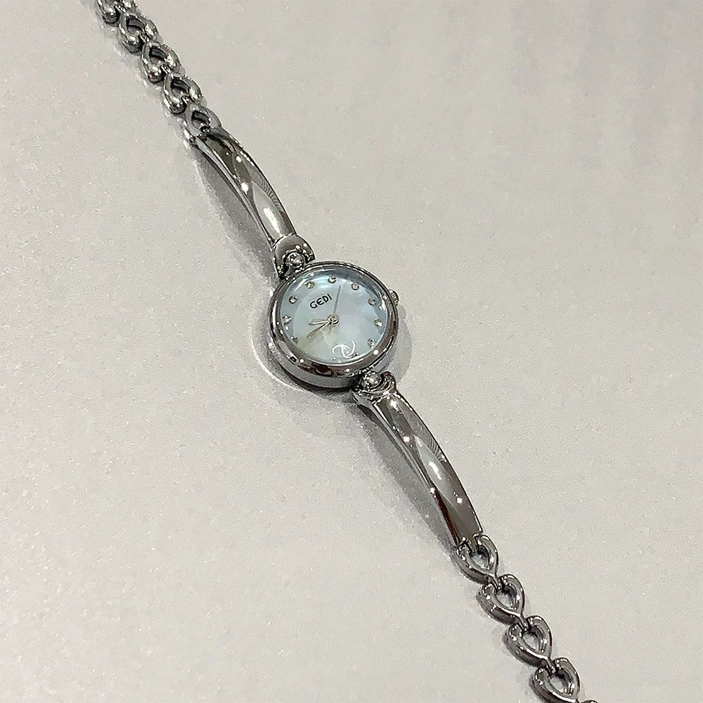 Minimalist Silver Women's Bracelet Watch with Small Round Dial Quartz Design