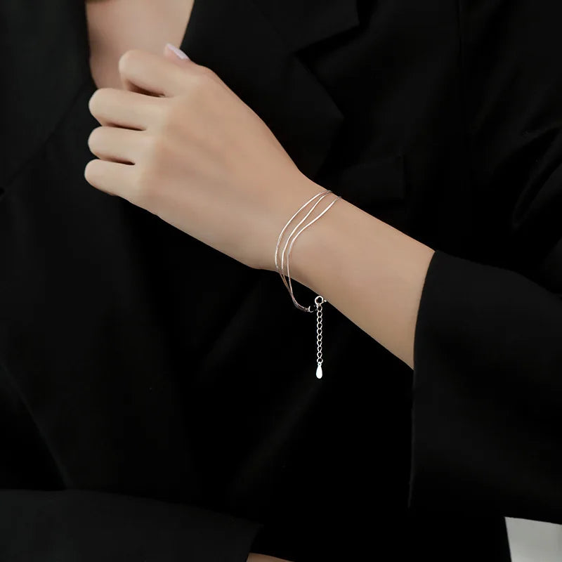 925 Sterling Silver Double Heart Bead Bracelet