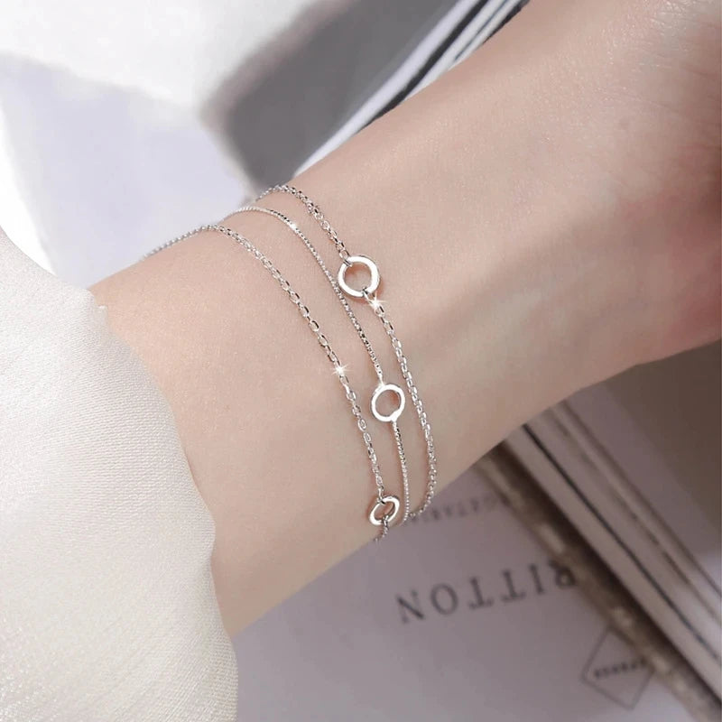 925 Sterling Silver Double Heart Bead Bracelet