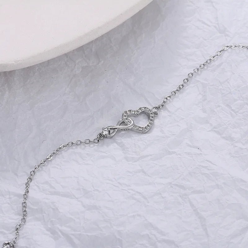 925 Sterling Silver Double Heart Bead Bracelet