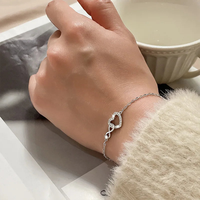 925 Sterling Silver Double Heart Bead Bracelet