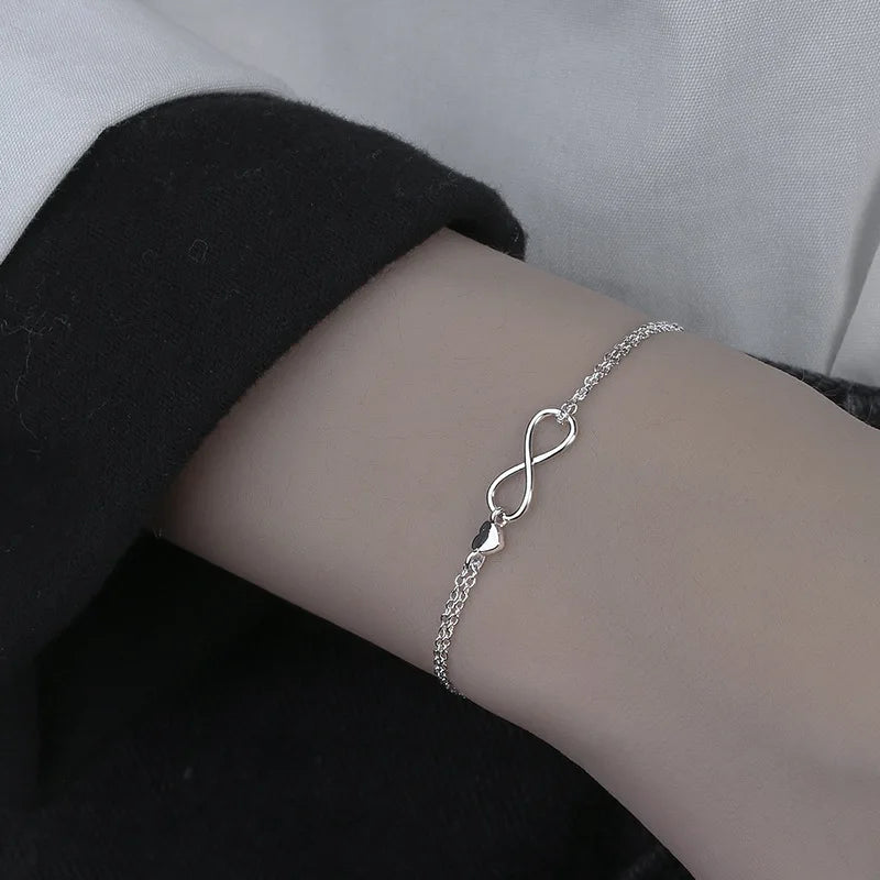 925 Sterling Silver Double Heart Bead Bracelet