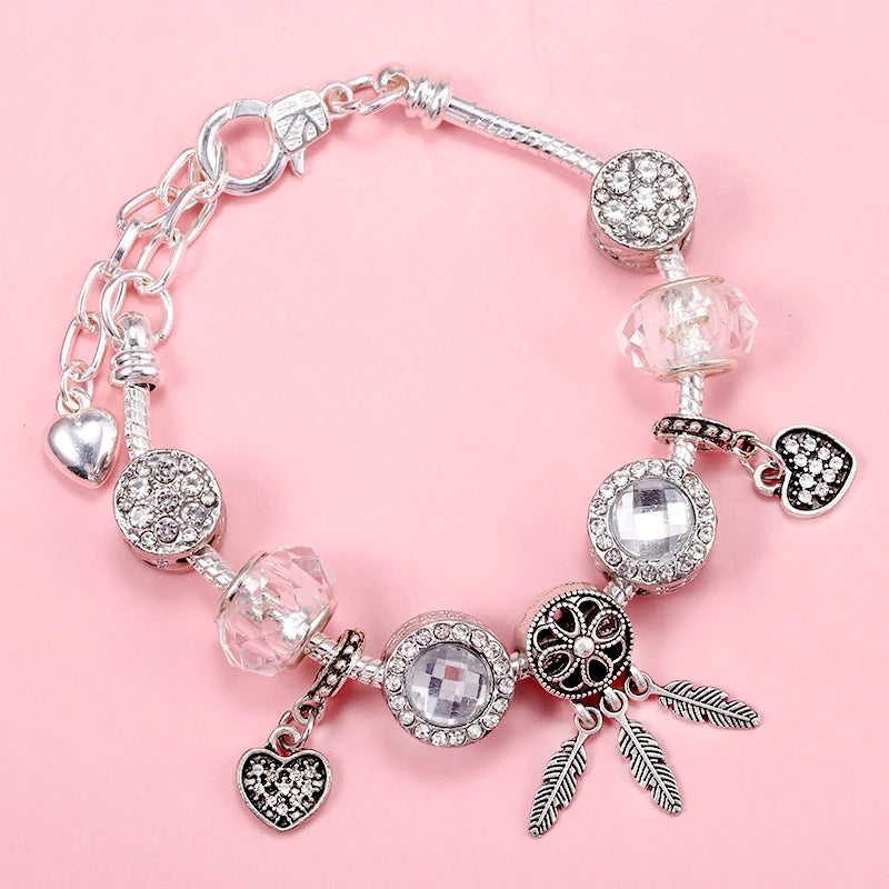 Classic Heart Charm Snake Chain Bracelet for Women