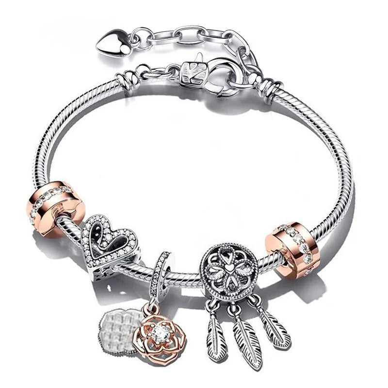 Classic Heart Charm Snake Chain Bracelet for Women