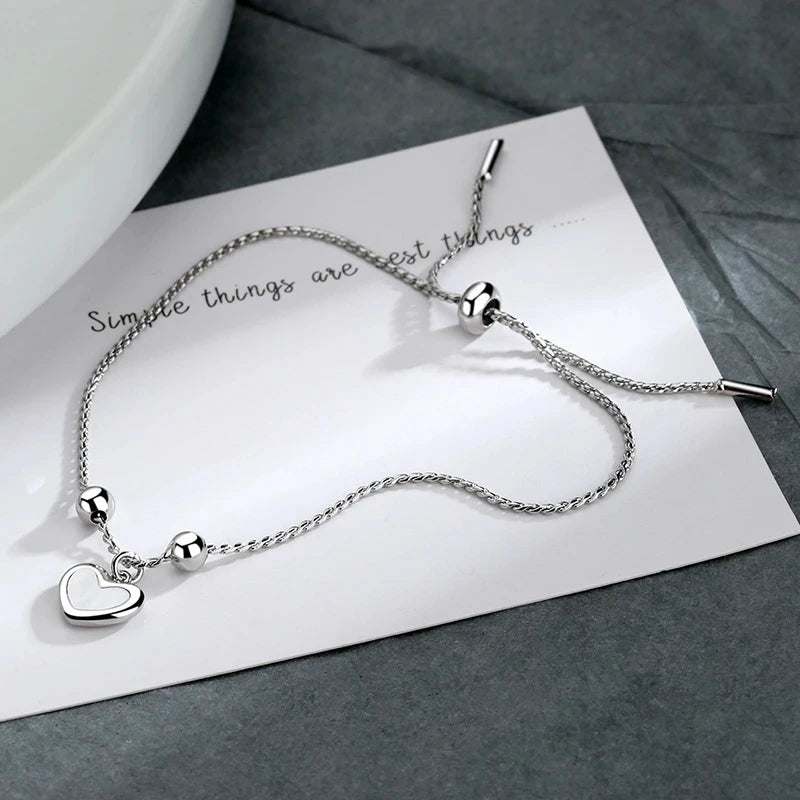 925 Sterling Silver Double Heart Bead Bracelet