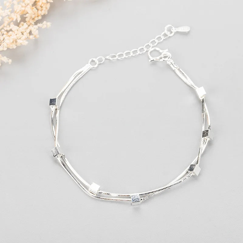 925 Sterling Silver Double Heart Bead Bracelet