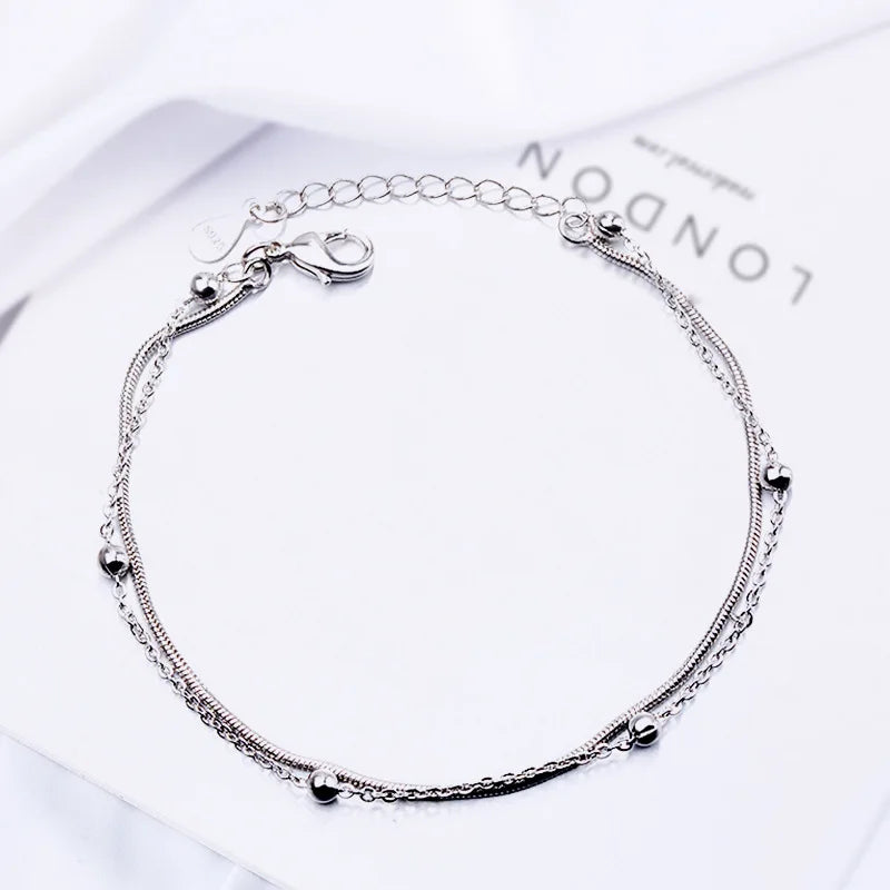 925 Sterling Silver Double Heart Bead Bracelet