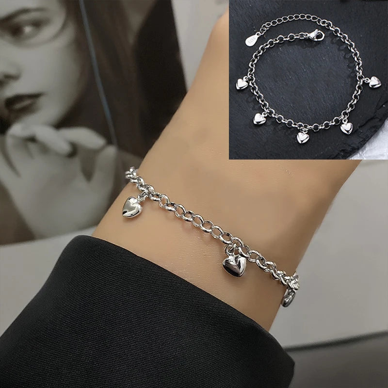 925 Sterling Silver Double Heart Bead Bracelet
