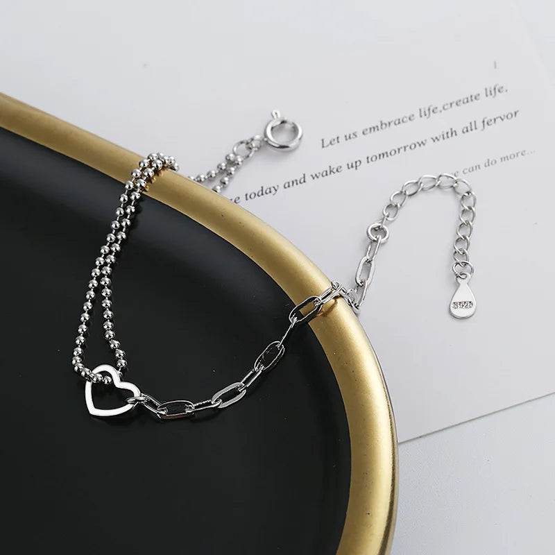 925 Sterling Silver Double Heart Bead Bracelet