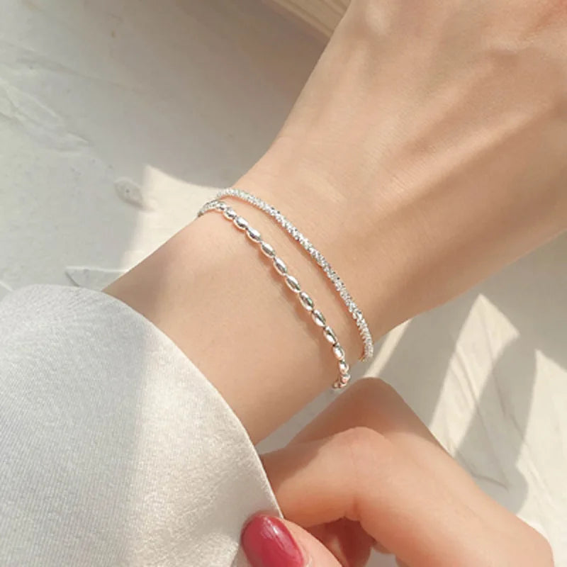 925 Sterling Silver Double Heart Bead Bracelet
