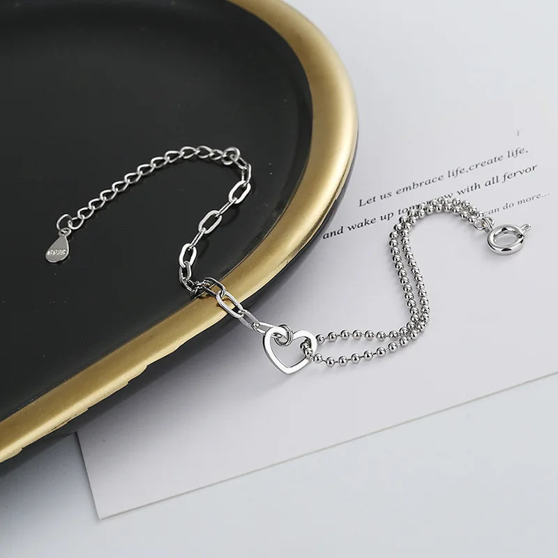 925 Sterling Silver Double Heart Bead Bracelet