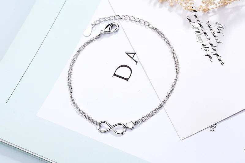 925 Sterling Silver Double Heart Bead Bracelet
