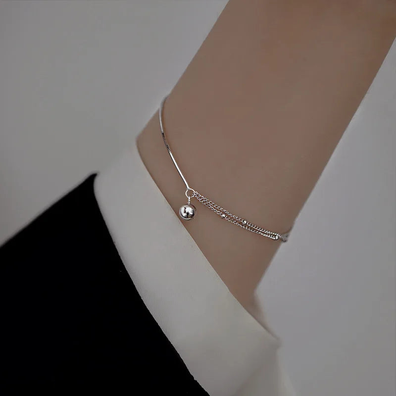 925 Sterling Silver Double Heart Bead Bracelet
