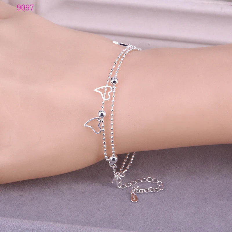 925 Sterling Silver Double Heart Bead Bracelet