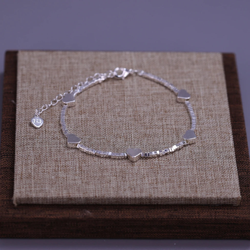 925 Sterling Silver Double Heart Bead Bracelet