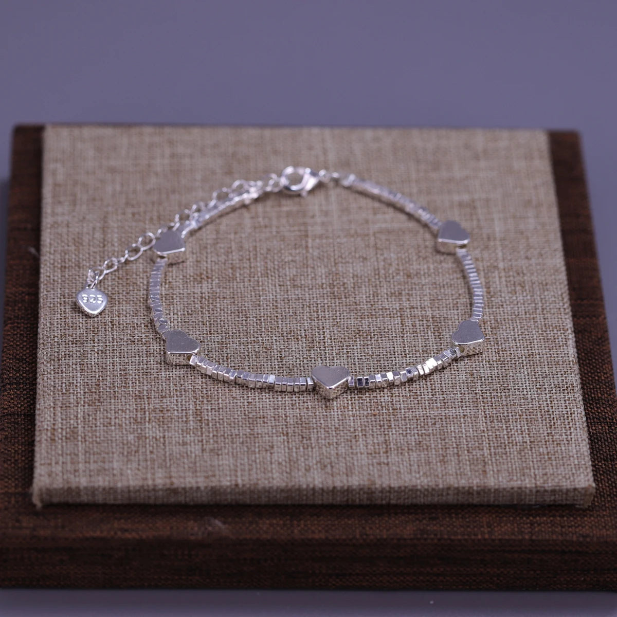 925 Sterling Silver Double Heart Bead Bracelet