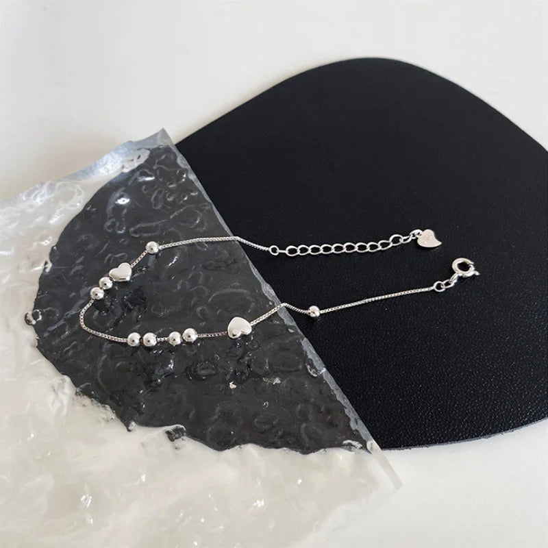 925 Sterling Silver Double Heart Bead Bracelet