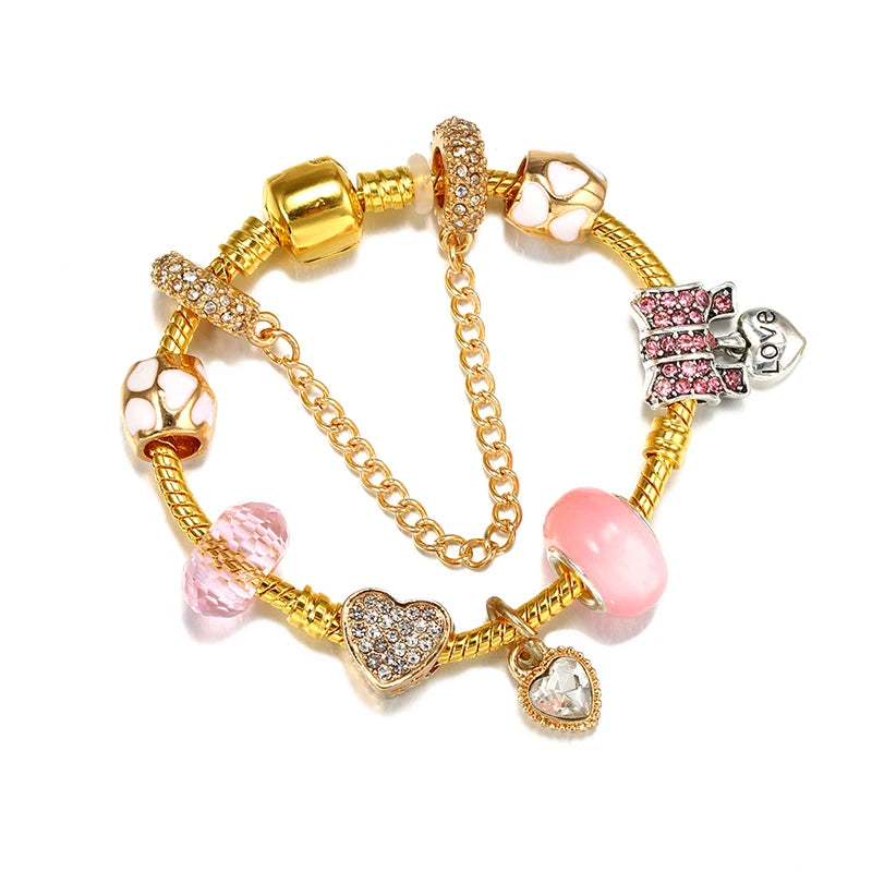 Classic Heart Charm Snake Chain Bracelet for Women