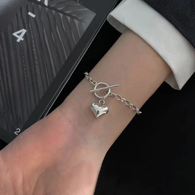 925 Sterling Silver Double Heart Bead Bracelet