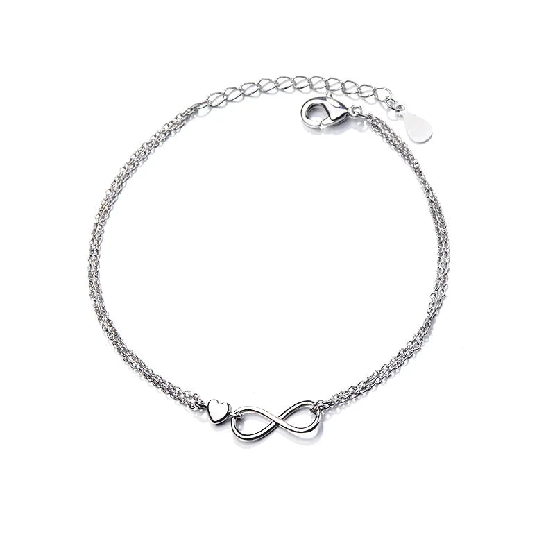 925 Sterling Silver Double Heart Bead Bracelet