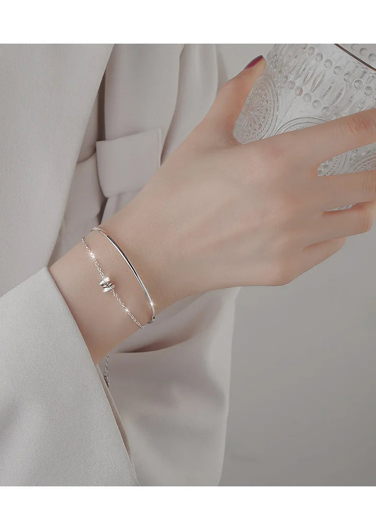 925 Sterling Silver Double Heart Bead Bracelet