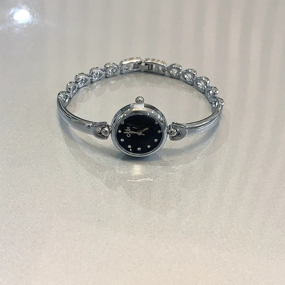 Minimalist Silver Women's Bracelet Watch with Small Round Dial Quartz Design