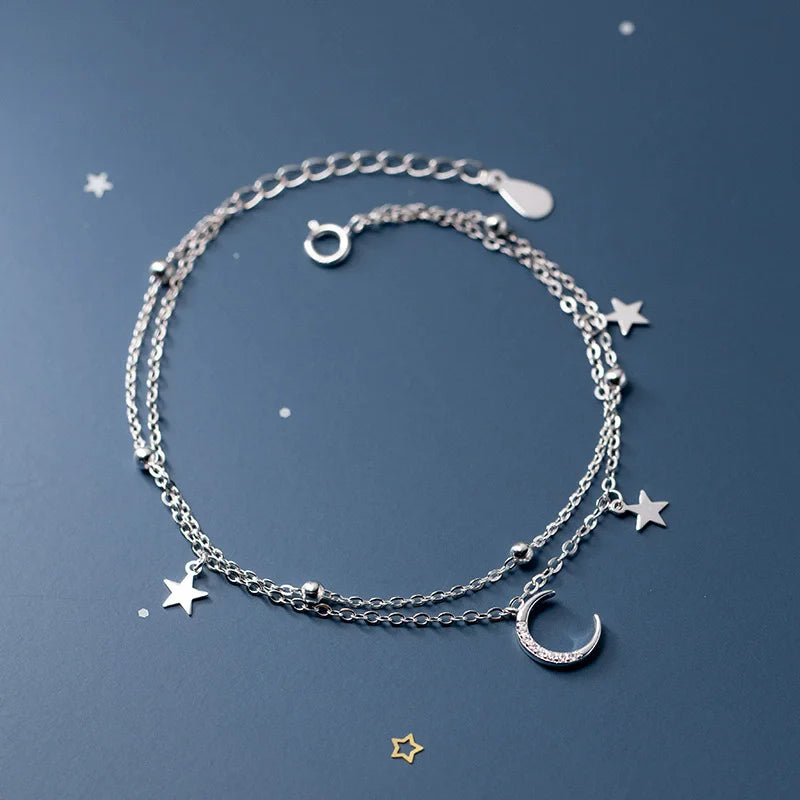 925 Sterling Silver Double Heart Bead Bracelet