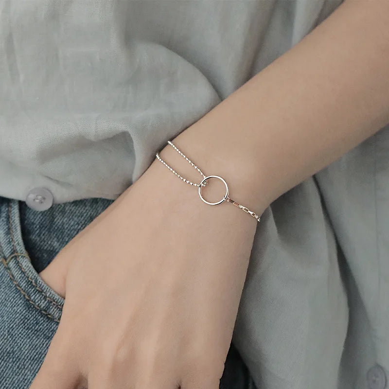 925 Sterling Silver Double Heart Bead Bracelet