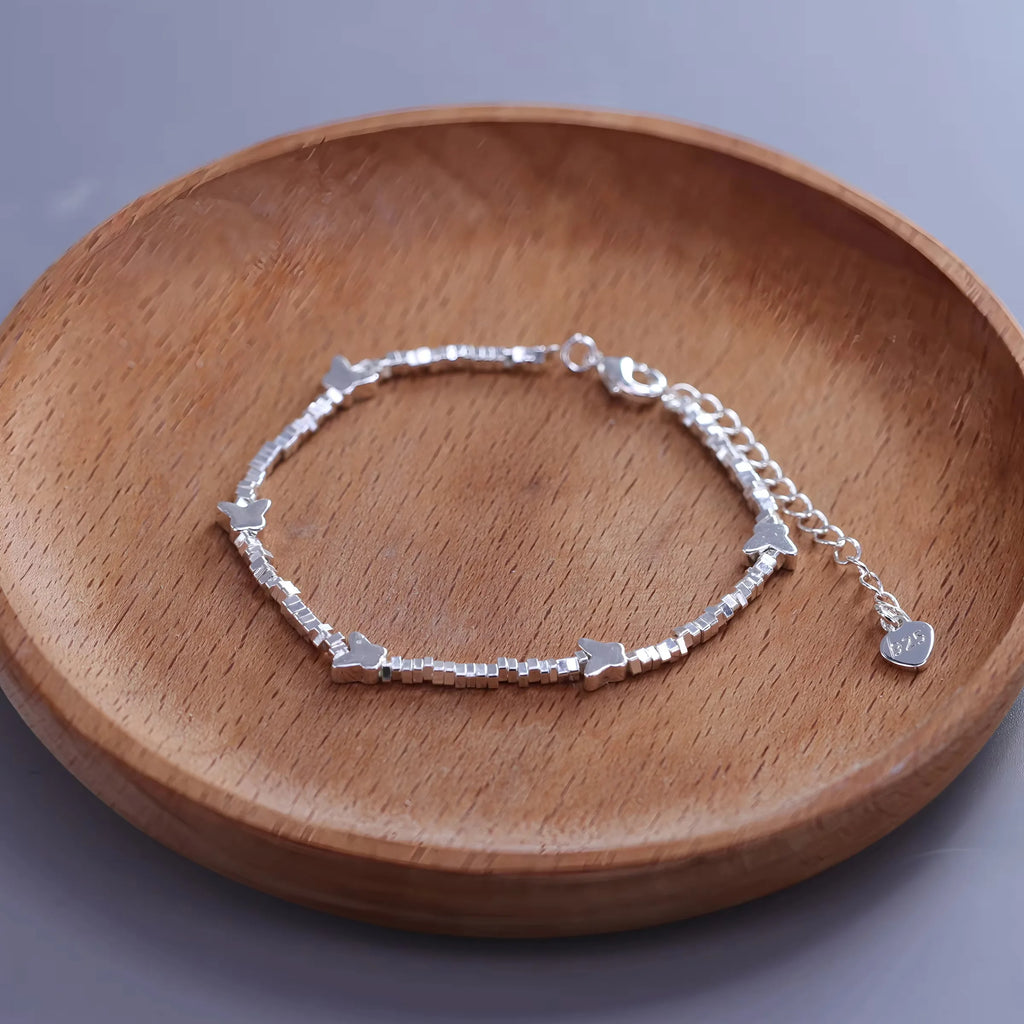 925 Sterling Silver Double Heart Bead Bracelet