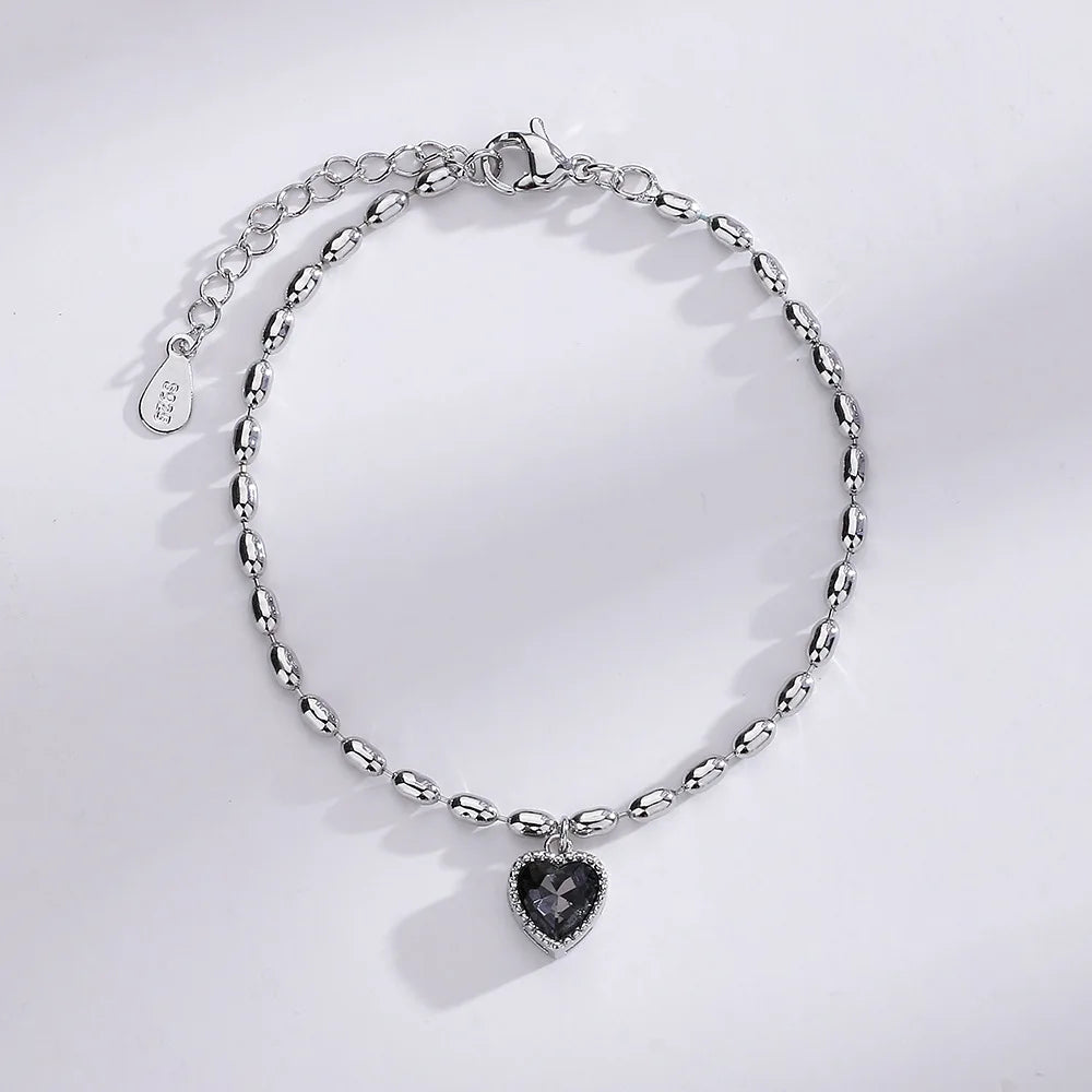 925 Sterling Silver Double Heart Bead Bracelet