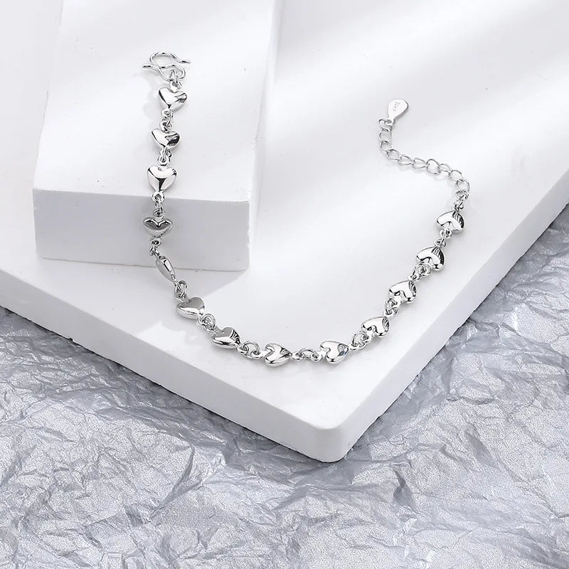 925 Sterling Silver Double Heart Bead Bracelet