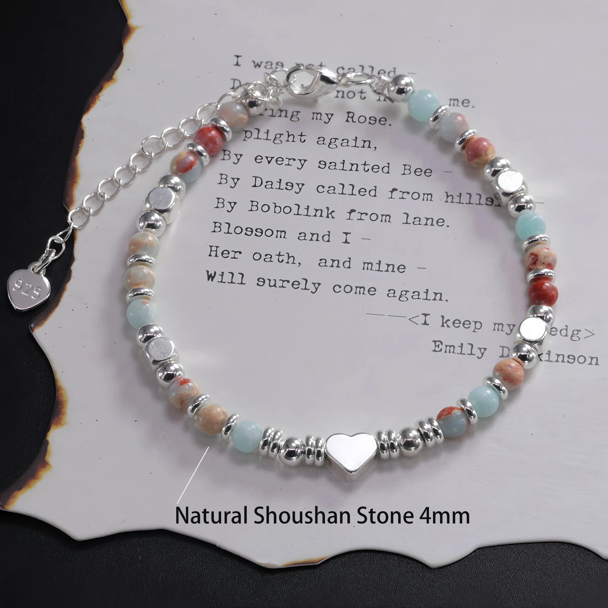 925 Sterling Silver Double Heart Bead Bracelet