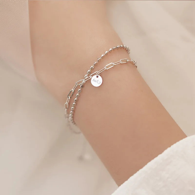 925 Sterling Silver Double Heart Bead Bracelet