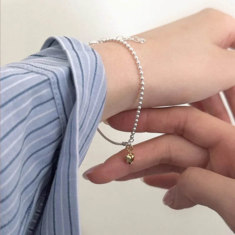 925 Sterling Silver Double Heart Bead Bracelet