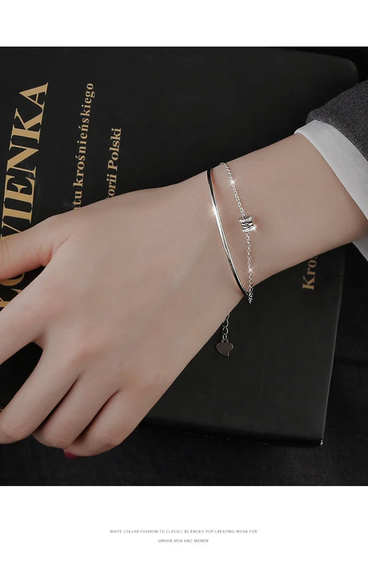 925 Sterling Silver Double Heart Bead Bracelet