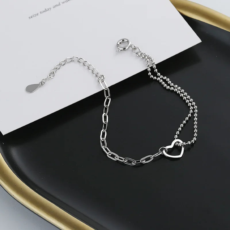 925 Sterling Silver Double Heart Bead Bracelet